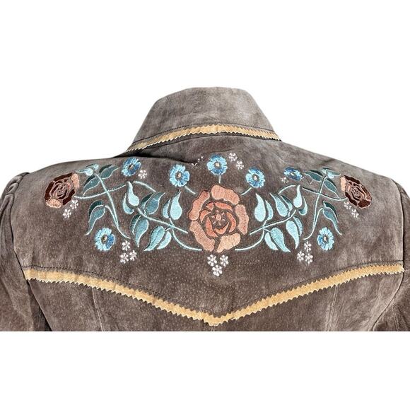 Colebrook Womens L Brown Floral Lined Full Zip 100% Leather Suede Jacket Boho - Picture 8 of 14